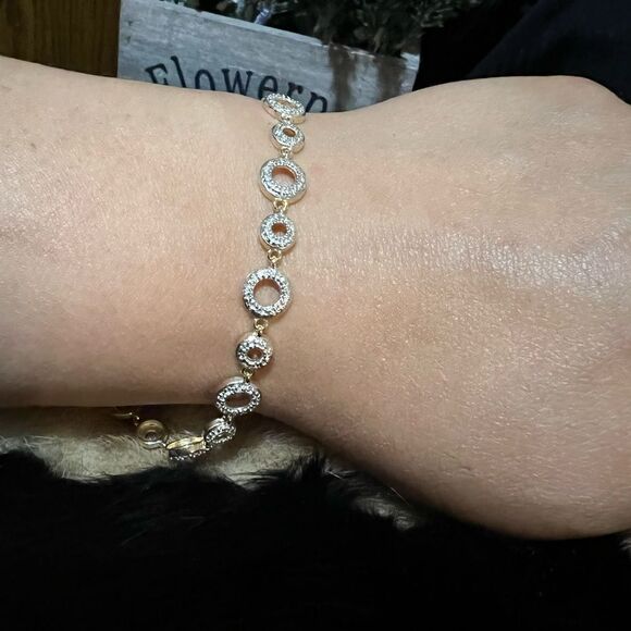 WOMENS GOLD AND STERLING SILVER BRACELET CIRCLE TENNIS 925 - Picture 1 of 4